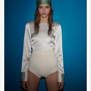 Zara BLACK crop open back satin blouse